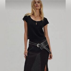 NWT Free People Hera Cashmere Pointelle Black Sweater Top